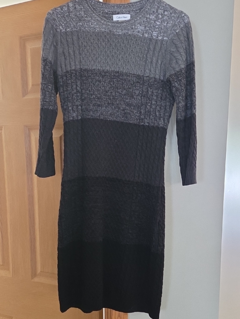 Calvin Klein Gray to Black Ombre Long-Sleeve Knit Dress